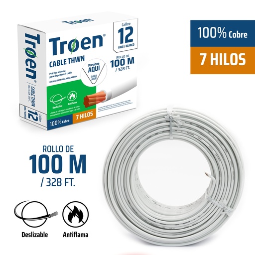 [AWG12-WHI] Cable Electrico #12 X 100m Blanco TROEN