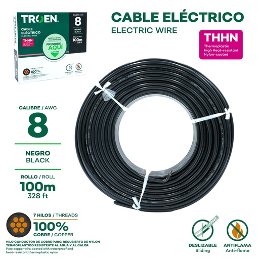 [AWG08-BK] Cable Electrico #8 X 100m Negro TROEN