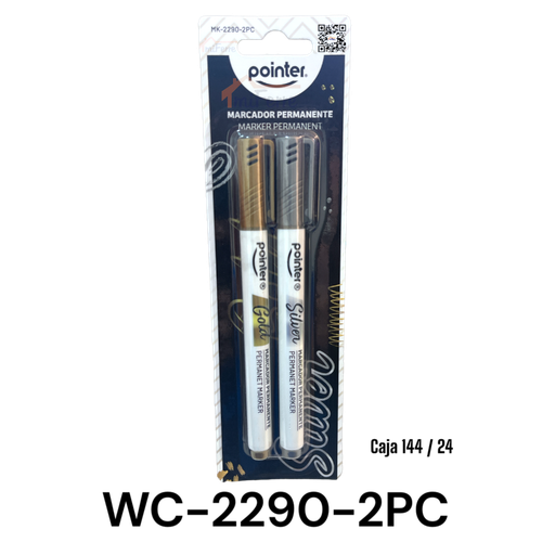 [MK-2290-2PC] Marcador Permanente Gold & Silver 2pza POINTER