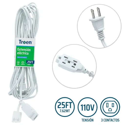 [7A136-F0601-25FT] Extension Electrica Blanca 25ft TROEN