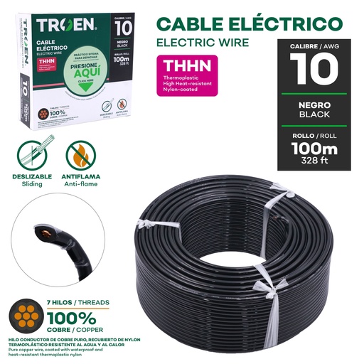 [AWG10-BK] Cable Electrico #10 X 100m Negro TROEN