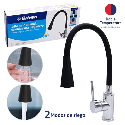 [A367-SH700B-BK] Grifo Monomando Cuello Flexible para Fregadero GRIVEN