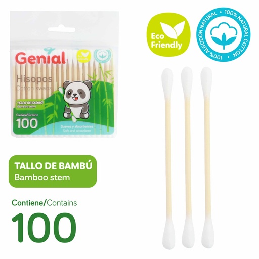 [GN-CBW100B] Palillos de Algodon 100pza GENIAL
