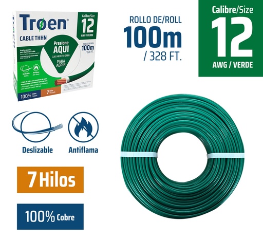 [AWG12-GR] Cable Electrico #12 Verde TROEN