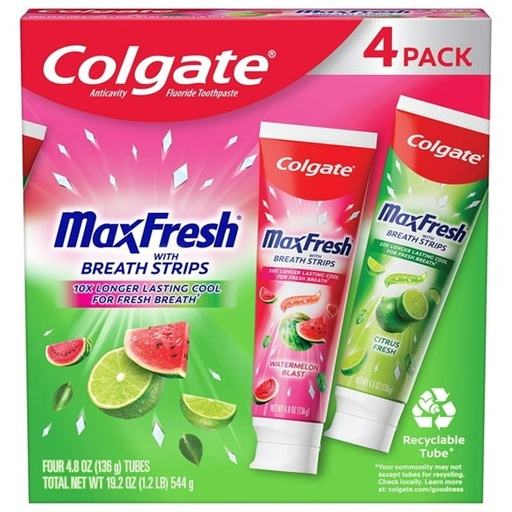 4-Pack COLGATE MaxFresh Fruity Toothpaste 4.8oz (136g)