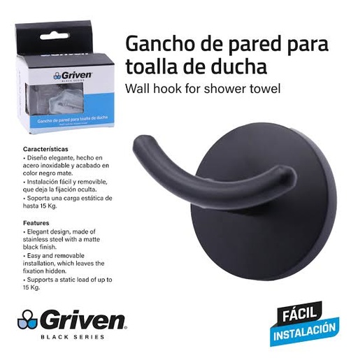 [A367-SH60200-CH] Gancho de Pared para Toalla de ducha GRIVEN