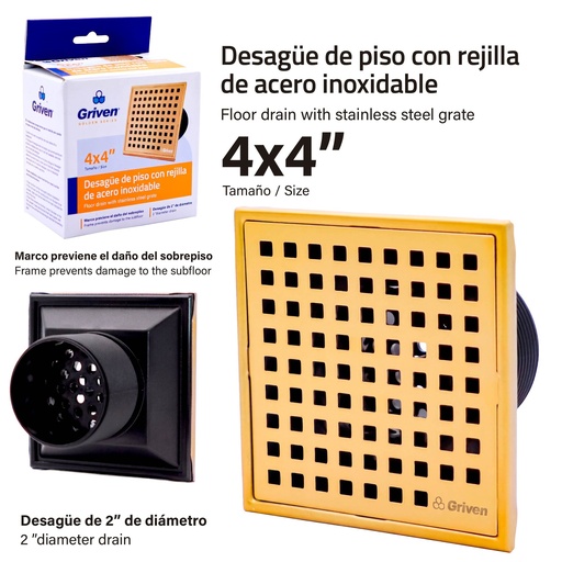 [GRV-SD-18GS] Desague de Piso con Rejilla de acero Inoxidable GRIVEN Golden Series