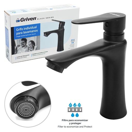 [A367-BF600] Grifo Individual para Lavamanos GRIVEN BLACK SERIES