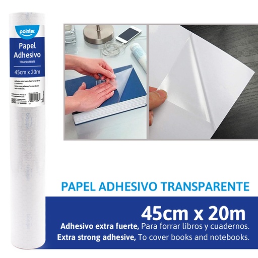 [1101-20MT] Papel Adhesivo Transparente 45cm X 20m POINTER
