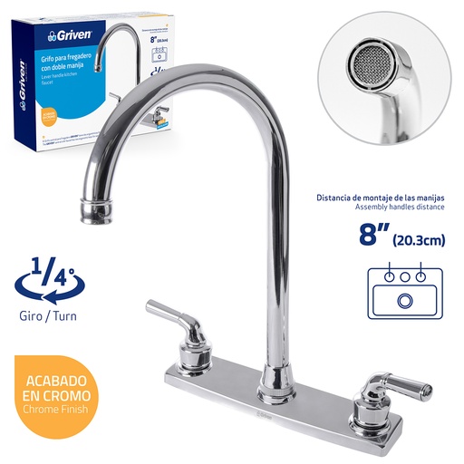 [A367-GF1415A] Grifo para Fregadero con Doble Manija GRIVEN