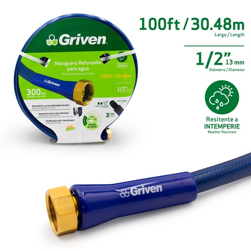 [GVG-PH-100FT] Manguera Reforzada para Agua 1/2" X 100ft GRIVEN