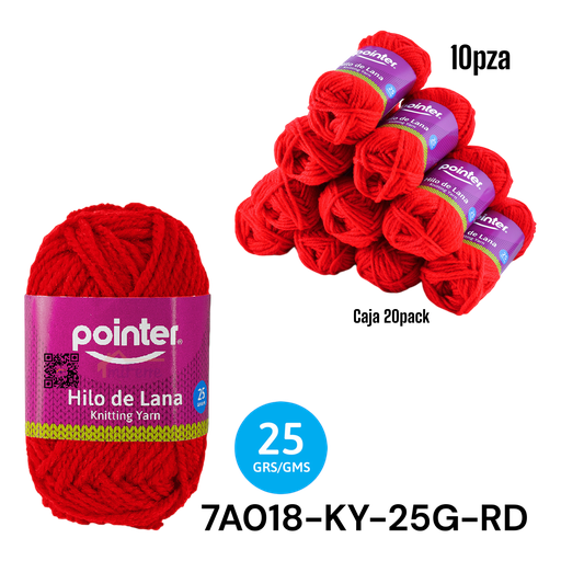 [7A018-KY-25G-RD] Hilo de Lana 25g Rojo 10pza POINTER