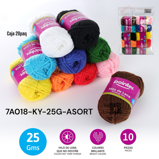 [7A018-KY-25G-ASORT] Hilo de Lana 25g Surtido 10pza POINTER