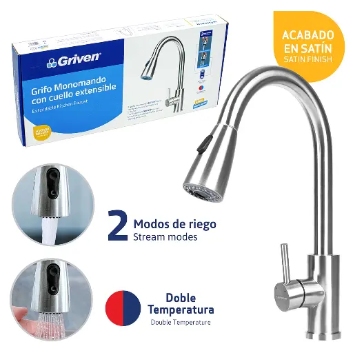 [A367-SH8800-3-8] Grifo Monomando con Cuello Extensible GRIVEN