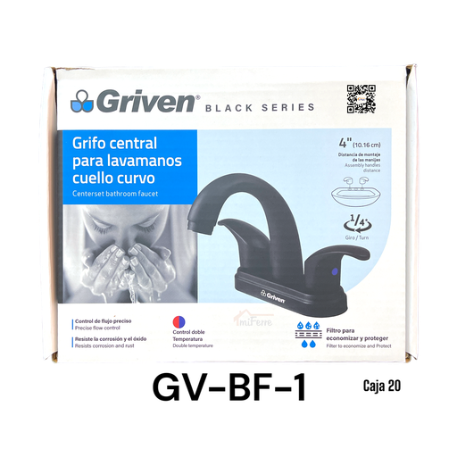 [GV-BF-1] Grifo Central para Lavamanos Cuello Curvo GRIVEN Black Series