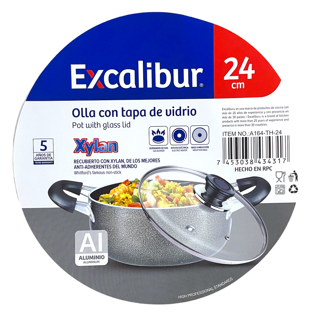 OLLA CON TAPA VIDRIO 24cm EXCALIBUR