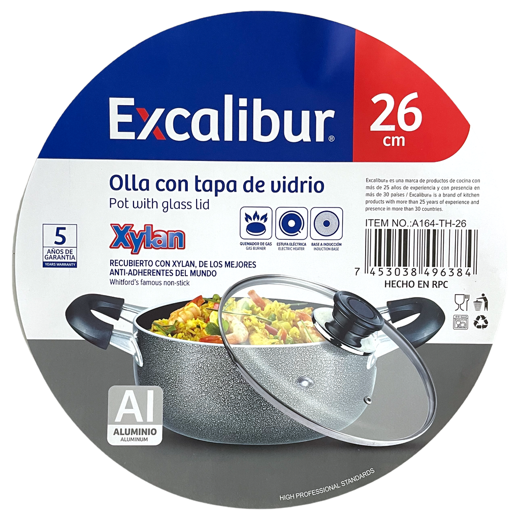 OLLA CON TAPA VIDRIO 26cm EXCALIBUR