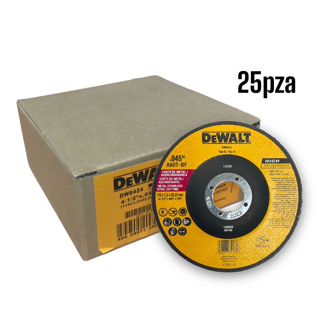 DISCO DE CORTE METAL 4-1/2&quot; DEWALT 25pza