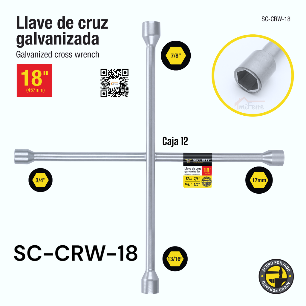 LLAVE DE LLANTA CRUZADA 18&quot; SECURITY