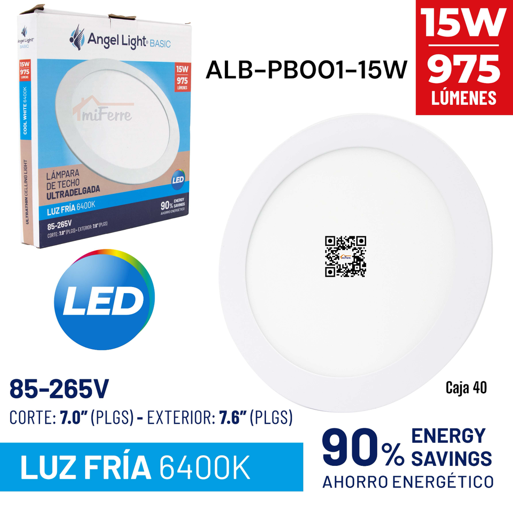 LAMPARA LED EMPOTRABLE REDONDA 15W ANGEL LIGHT BASIC