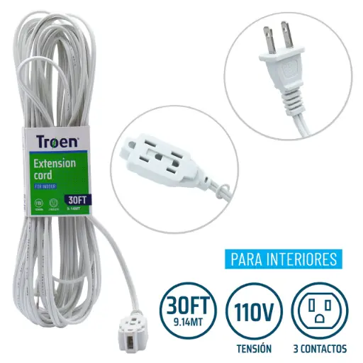 [7A136-F0601-30FT] Extension Electrica Blanca 30ft TROEN