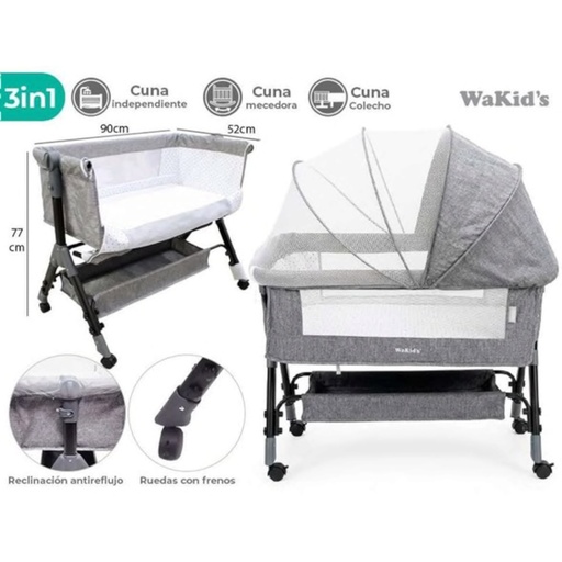 [A-78261] Cuna Mecedora para Bebe 3en1 WAKID'S