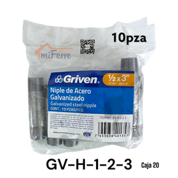 [GV-H-1-2-3] Niple Galvanizado 1/2X3&quot; GRIVEN 10pza