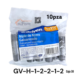 [GV-H-1-2-2-1-2] Niple Galvanizado 1/2X2-1/2&quot; GRIVEN 10pza