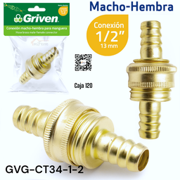 [GVG-CT34-1-2] CONECTOR PARA MANGUERA 1/2&quot; GRIVEN MACHO HEMBRA